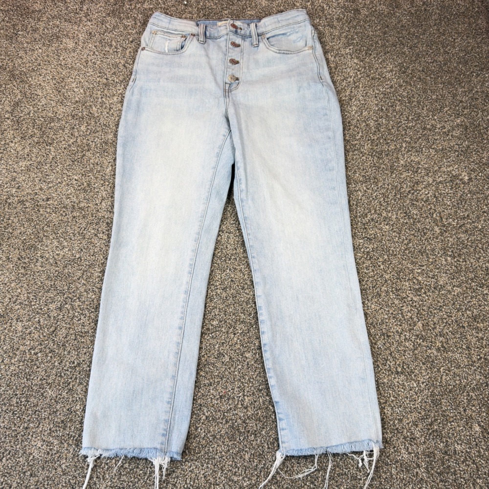 Madewell High-Rise Slim Crop Boyjean Light Wash Button Fly Raw Hem Size 27